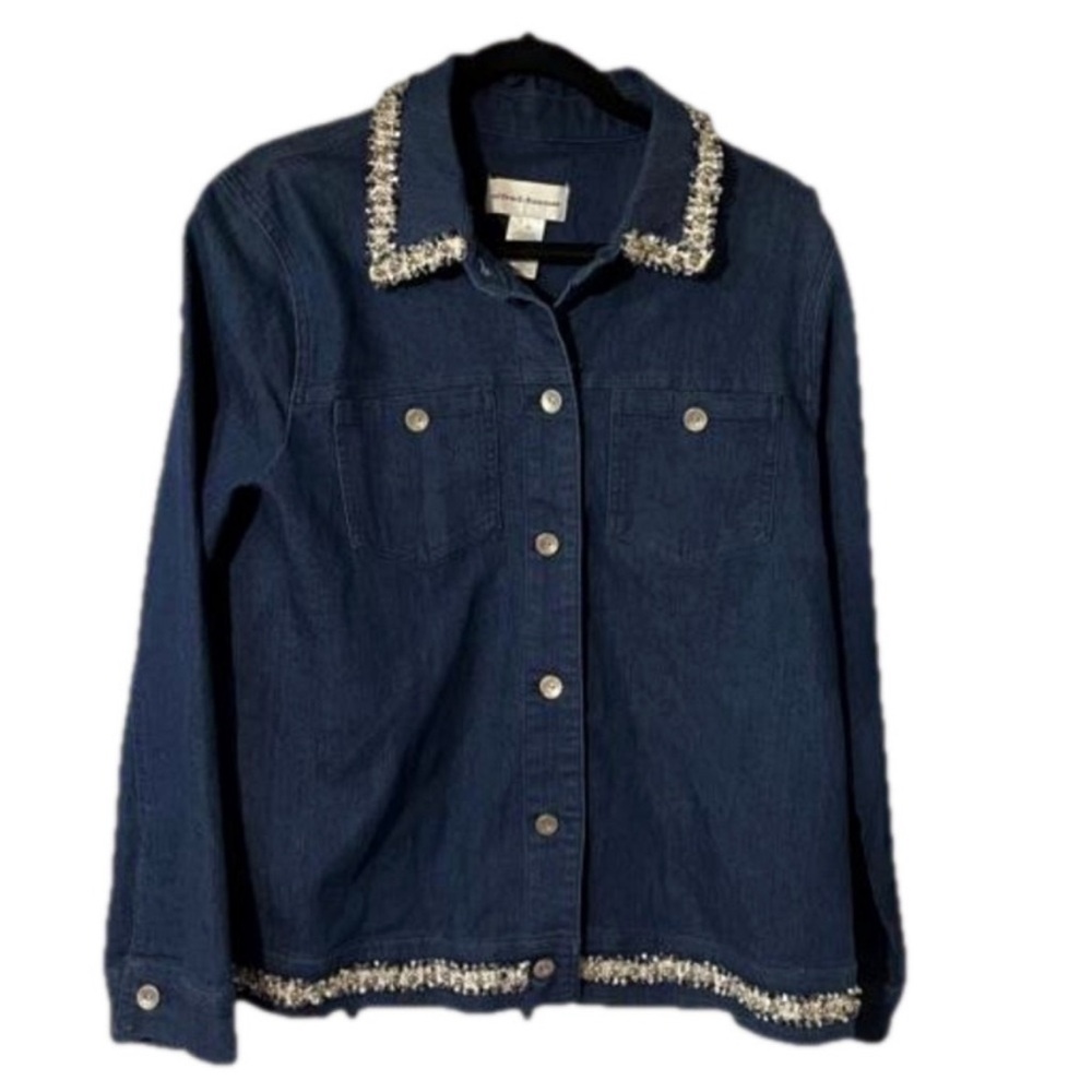 Alfred Dunner Embellished Blue Denim long sleeve Jean Jacket size 12